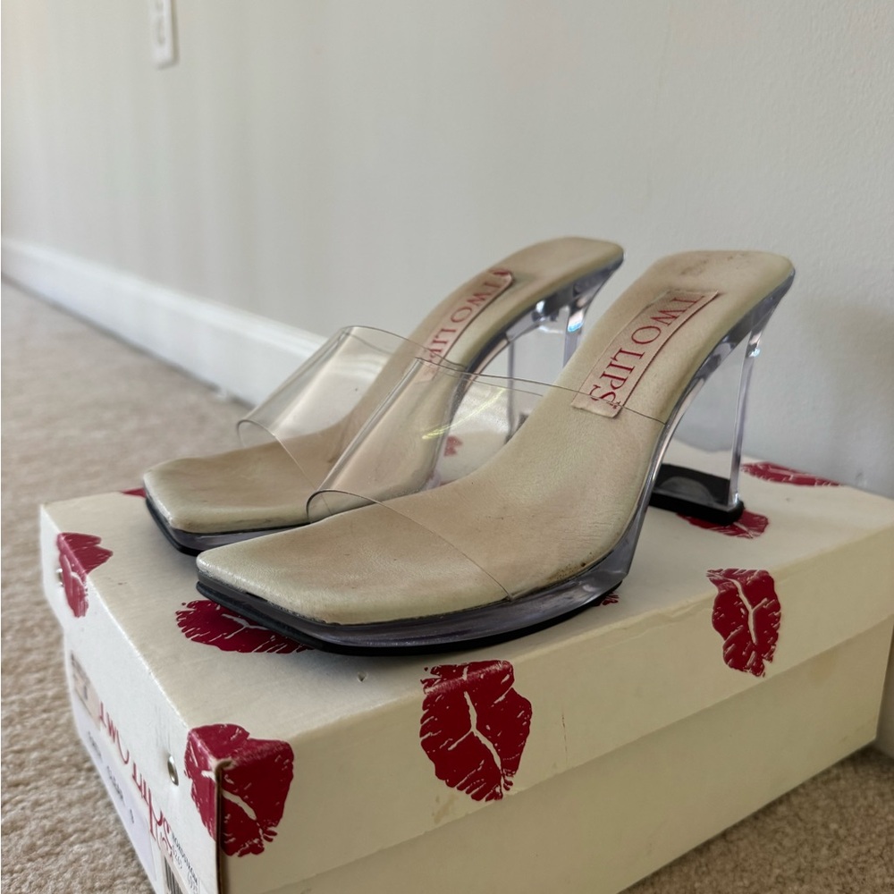 Two Lips Faith Clear Slide Sandals with Ivory Footbed